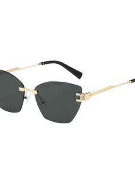 无框男士模特走秀猫眼太阳眼镜