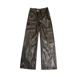 离森野性触感风潮复古色调宽松百搭低腰休闲直筒美式长裤皮裤