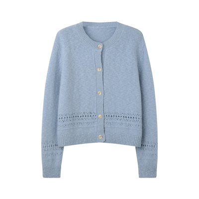 镂空织花圆领慵懒毛衣开衫