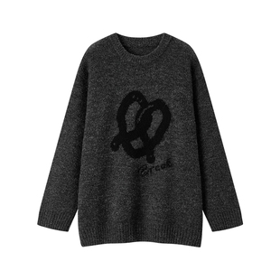 森马毛衣女中长款宽松落肩圆领毛衫休闲慵懒2024新款冬季提花衣服