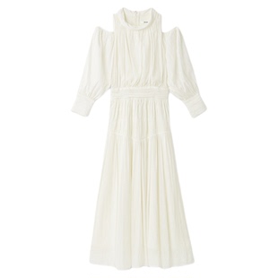 SNIDEL2026春夏新品优雅泡泡袖挖孔露肩收腰雪纺连衣裙SWFO261040