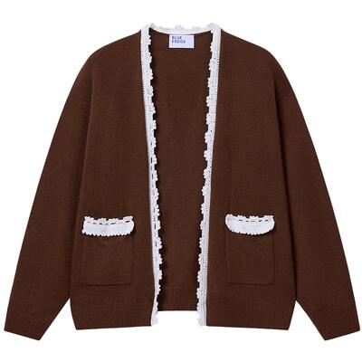 BLUE ERDOS26早春新品慵懒风手钩蕾丝花边V领针织开衫女B2265B036