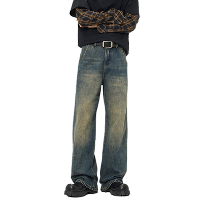 HomePanda美式复古宽松直筒加绒牛仔裤男秋冬潮牌cleanfit阔腿裤