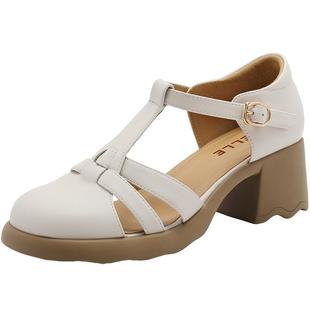 百丽女鞋子舒适通勤编织罗马凉鞋女新款粗跟猪笼凉鞋B7W1DCL4