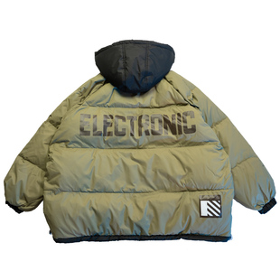 欧货街头潮牌字母羽绒服男女冬装情侣宽松加大码连帽面包服鸭绒