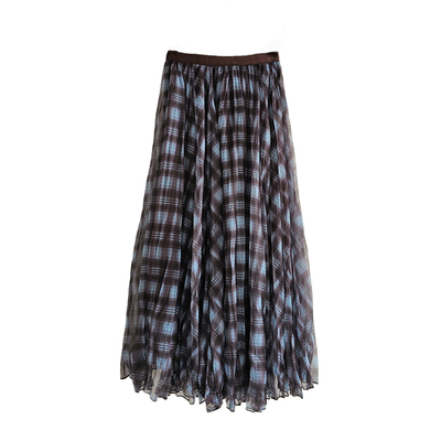 5米大摆飘逸怀旧复古格纹半身裙