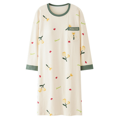 甜美纯棉带胸垫宽松大码睡裙