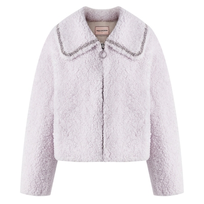 MISSCOCOON可可尼紫色外套女2025冬季新款千金风100%羊羔毛皮草