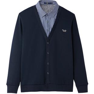 HLA/海澜之家加绒远红外保暖双领针织衫2025秋冬新款加厚假两件男