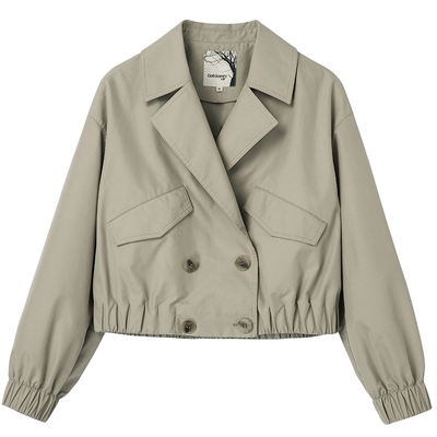 布景松紧下摆设计短款风衣