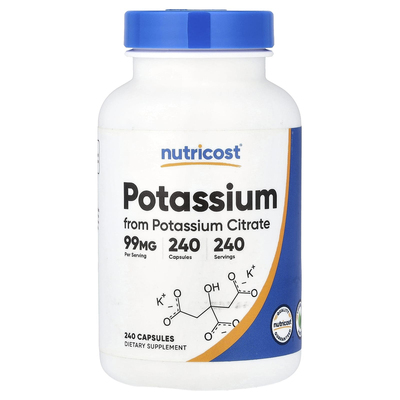 Nutricost Potassium钾胶囊守神经健康电解质补充维护能量补充