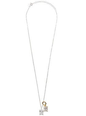 【链界LIJII】925纯银双方形锆石金银拼色吊坠简约小众男女项链