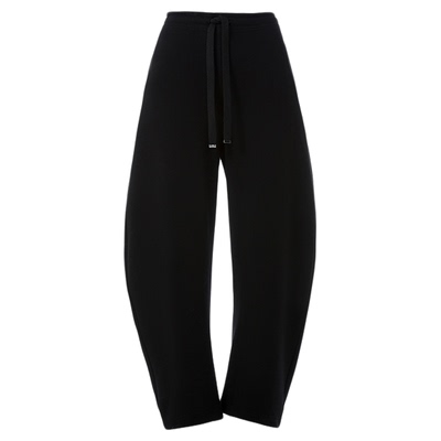 朗姿黑色设计感弯刀裤型阔腿裤休闲抽绳弹力女士2025年秋季新款