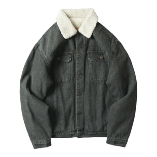 内里仿羊羔绒  加厚保暖  日系复古冬季男翻领加厚牛仔夹克外套潮
