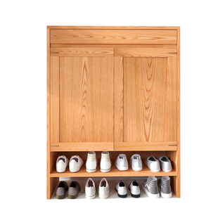 全实木鞋柜白橡木家用门口窄小入户玄关柜原木靠墙收纳储物柜日式