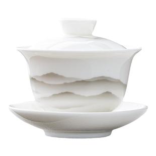 德化白瓷三才盖碗茶杯单个高档茶具套装不烫手公道杯羊脂玉泡茶碗