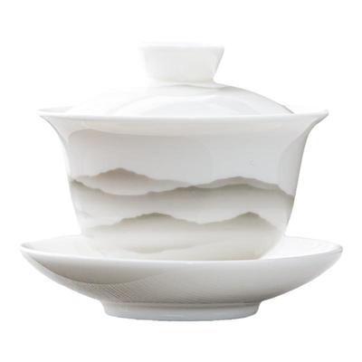 一品仟堂三才盖碗茶杯套装羊脂玉