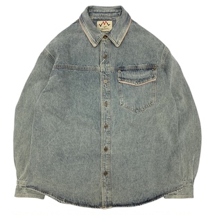 美式水洗做旧牛仔衬衫男厚实宽松阿美咔叽日系复古工装女情侣外套