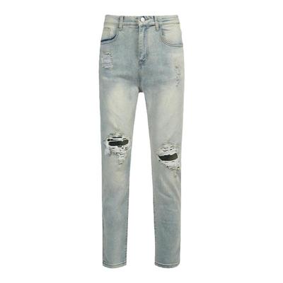 YORAINBOW破洞牛仔长裤黄泥色