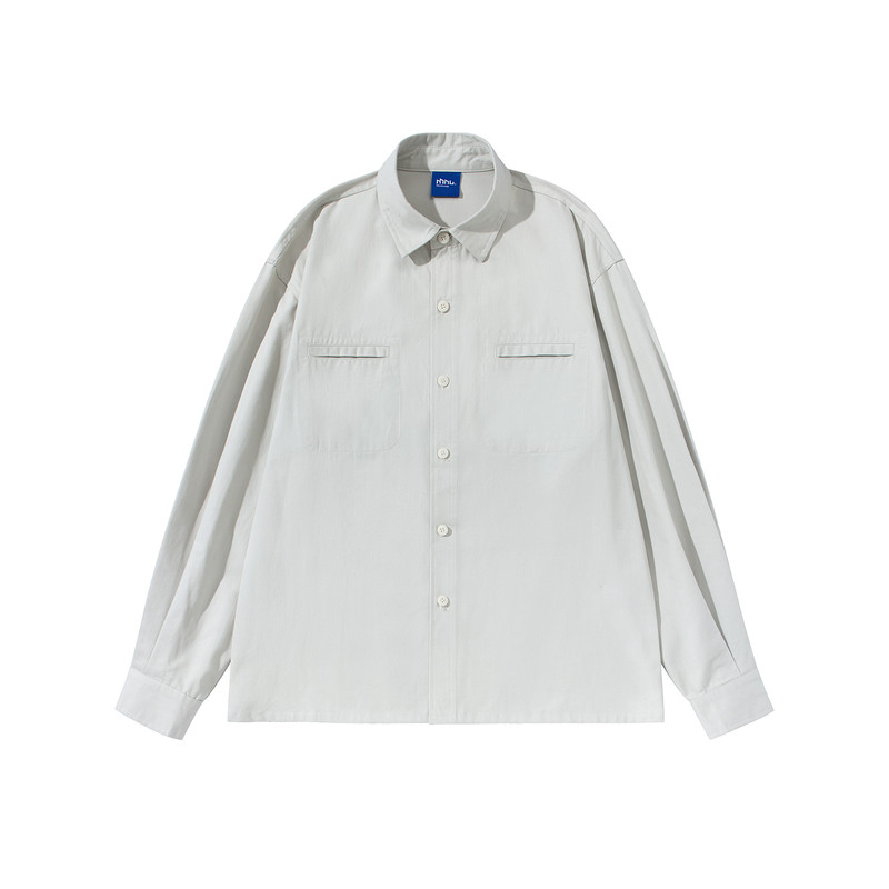 春季日系工装风翻领衬衫男复古基础款纯棉休闲长袖衬衣外套男生