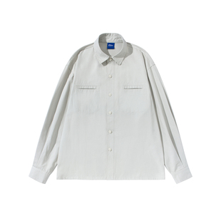 春季日系工装风翻领衬衫男复古基础款纯棉休闲长袖衬衣外套男生