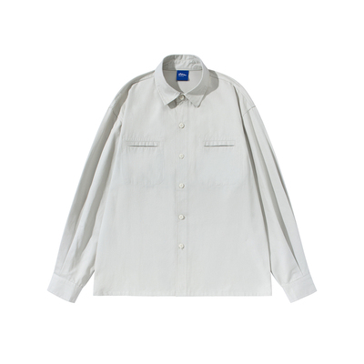 春季日系工装风翻领衬衫男复古基础款纯棉休闲长袖衬衣外套男生