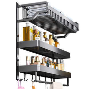 卫生间置物架浴室免打孔毛巾架洗手间厕所壁挂浴巾架一体组合套装