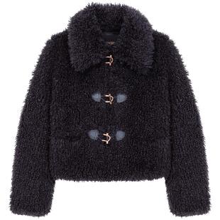 季末7折Maje2025秋冬女装法式气质疗愈绒感翻领金色搭扣短款外套