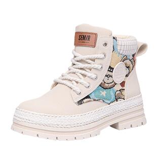 Semir女鞋马丁靴女2026新款秋冬季加绒雪地靴厚底棉鞋小个子短靴