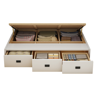 全实木无床头高箱气压储物床小户型落地式床大容量抽屉式收纳床箱