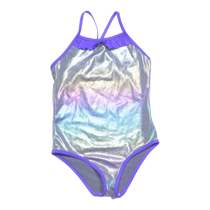 渐变色紫边海滩泳池连体泳衣女童