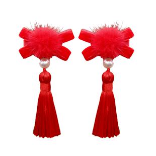 中国风儿童头饰宝宝毛球流苏发夹女童中式新年发卡小女孩过年发饰