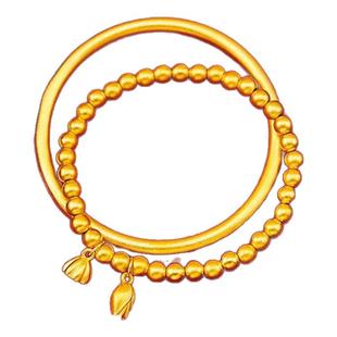 香港9999真金古法传承实心黄金手镯两世欢蓬蓬手链不掉色沙金首饰