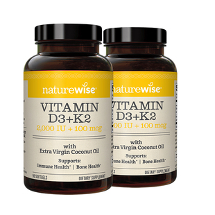 【2瓶装】Naturewise阳光瓶D3K2维生素D胶囊2000iu维vd3女性补钙