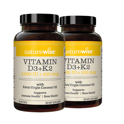 【2瓶装】Naturewise阳光瓶D3K2维生素D胶囊2000iu维vd3女性补钙