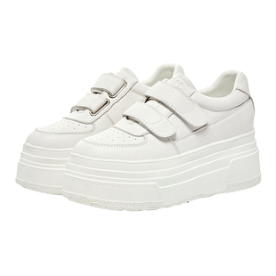 哈森真皮厚底魔术贴小白鞋女鞋子2026春季爆款百搭休闲鞋内增高鞋