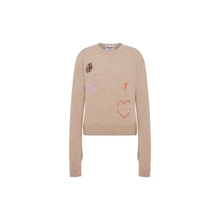 【礼物会员5折起】Moschino Jeans 女士羊毛复古印花圆领套头毛衣