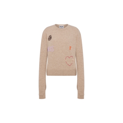 【特享倒计时】Moschino Jeans 女士羊毛复古印花圆领套头毛衣