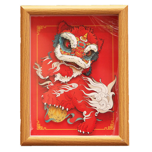 马年家居装饰新居入伙乔迁相框摆件摆台diy立体木框醒狮貔貅画框
