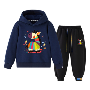 Nyzk马年男童套装2026新款加绒卫衣儿童女童洋气时髦帅气冬装年服