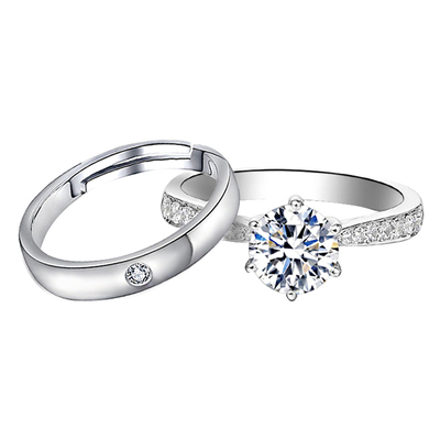 克拉六爪仿真钻戒情侣结婚