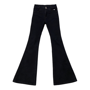 李李服饰黑色加绒微喇牛仔裤女2026冬季气质双扣高腰显瘦百搭长裤