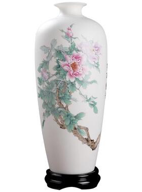 手绘牡丹花大寿瓶花瓶摆件