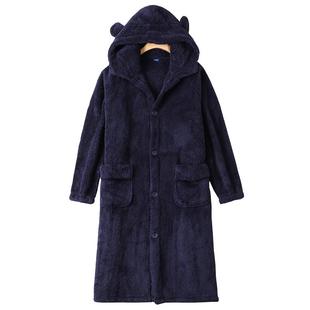 冬季珊瑚绒睡袍男士秋冬天法兰绒加厚浴袍长款保暖浴衣家居服睡衣