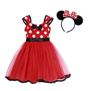 夏新款女童米妮公主裙波点网纱蓬蓬裙迪士尼Minnie Mouse cos表演