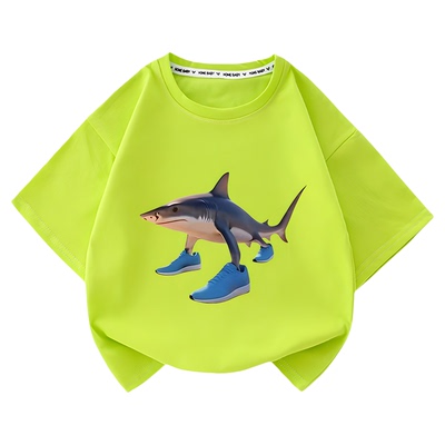 Tralalero tralala穿蓝鞋的鲨鱼国外山海经短袖男女童T恤半袖衣服