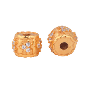 925纯银金色隔珠散珠大孔桶珠镀24k金配件diy手链项链屁桃配珠子