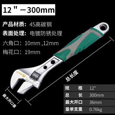 迈钒活动扳手 大开口多功能管钳 8寸10寸12寸活口扳子 五金工具