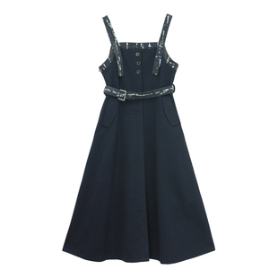 it'real瑞尔冬季新款民族风收腰显瘦中长款背带连衣裙