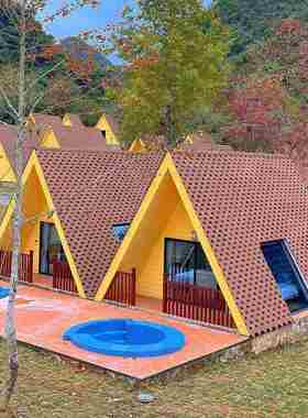 户外露营移动三角小木屋别墅组装阳光房网红咖啡屋民宿住人木房子